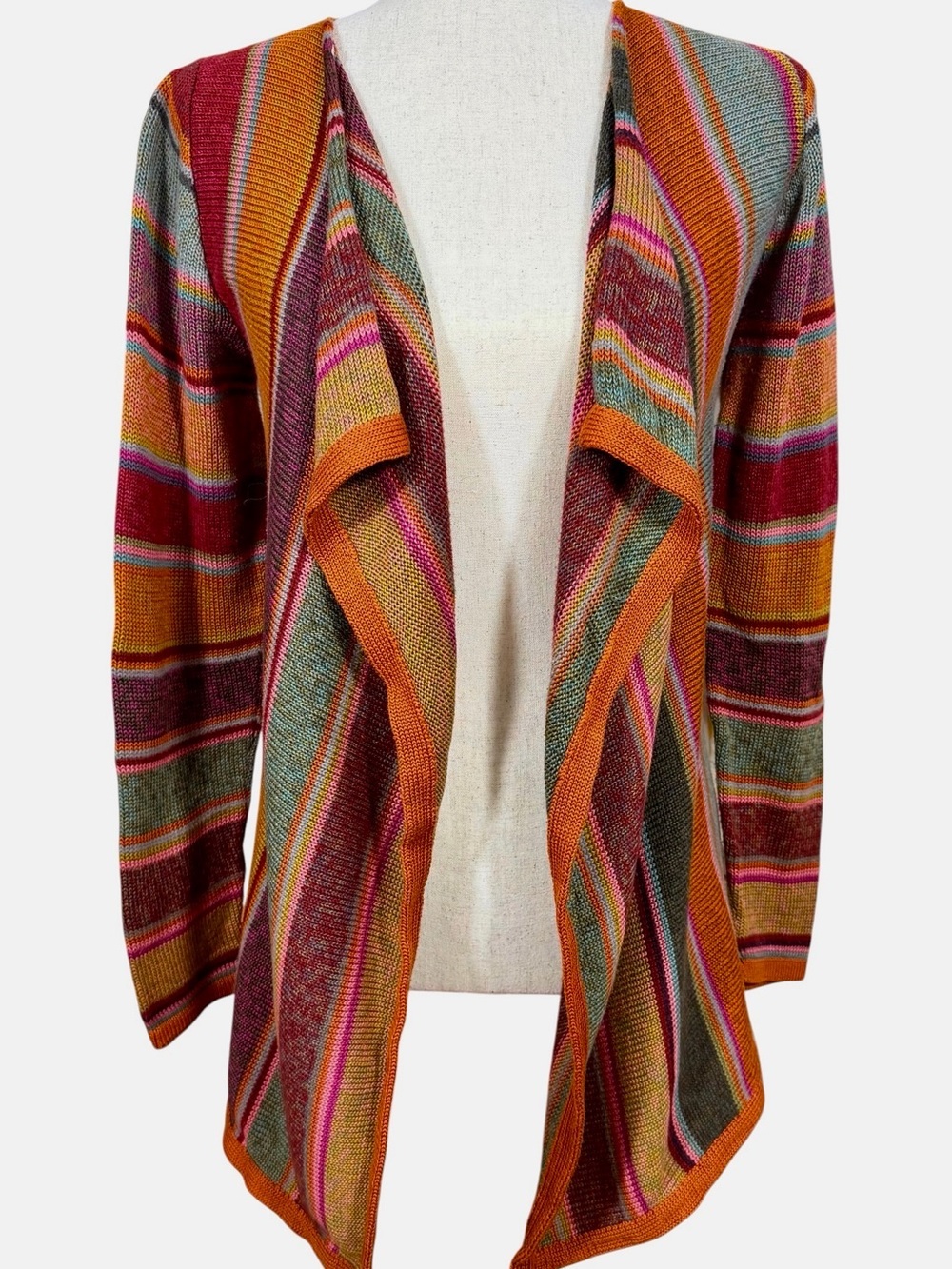 Peruvian Connection/Kaffe Fasset Striped Open-Front Women's Sweater Cardigan.